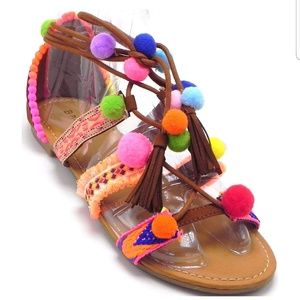 Colorful Pom Pom Sandals